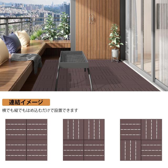 Goovilla ウッドパネル ウッドタイル 直線タイプ×ダークブラウン 27枚 正方形 厚み2cm 約30cm×30cm 防水 人工木 樹脂 腐らない タイル_4