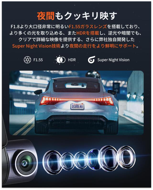 前後2カメラ 370万画素超強暗視】 70mai Dash Cam A410ドライブ