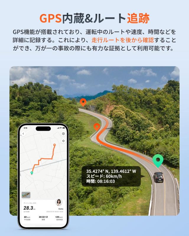 【前後2カメラ 370万画素超強暗視】 70mai Dash Cam A410ドライブレコーダー HDR搭載 F1.55 超広角 超強暗視 GPS 常時録画 衝撃録画 駐車_5