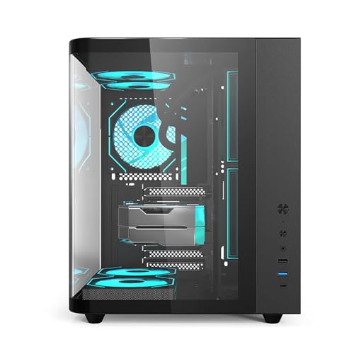 MOOTHMUSHI PCケース ATX対応 ミドルタワー ピラーレス設計 曲面強化ガラス側面パネル 静音＆高冷却 ゲーム/オフィス兼用 ブラック(ブラッ_1