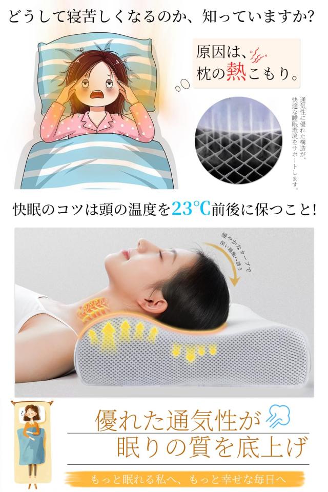 枕 首が痛くならない 【洗い替え枕カバー付き】 いびき防止枕 安眠枕 高