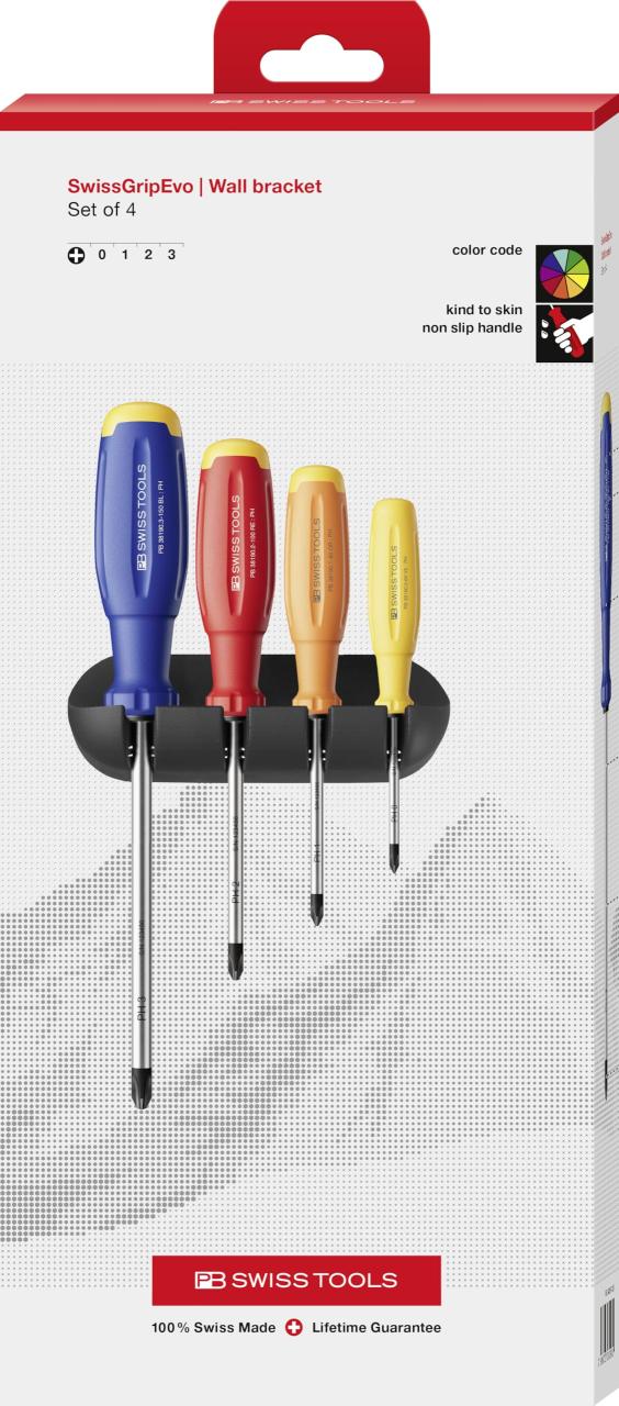 PB SWISS TOOLS ピービースイスツールズ スイスグリップEVO レインボー プラスドライバーセット 4本組 箱入 38242.HRBCBB_1