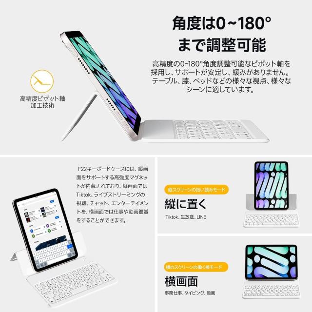 【業界超薄・軽量】HOU 対応 iPad mini 6/7(A17 Pro)キーボード付きケース、0-180°角度調整、マグネット充電、残量表示、傷や摩耗に強い_2