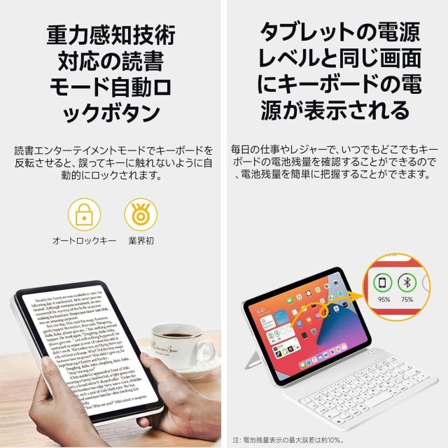 【業界超薄・軽量】HOU 対応 iPad mini 6/7(A17 Pro)キーボード付きケース、0-180°角度調整、マグネット充電、残量表示、傷や摩耗に強い_6