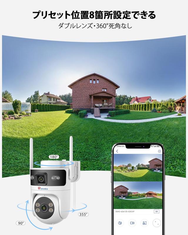 Ctronics 防犯カメラ 屋外 900C-DL デュアルレンズ 360°全方位監視 PoE