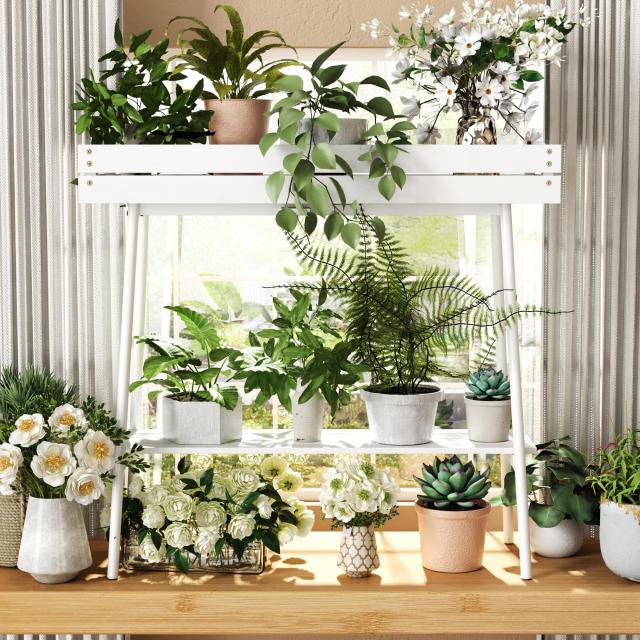 フラワースタンド 2段 天然木製 スリム フラワーラック 園芸ラック ガーデンラック 花棚 植物棚 盆栽棚 多肉植物棚 多機能収納ラック 花台 鉢植え : MJKQ9 フラワースタンド ガーデンラック 木製 園芸