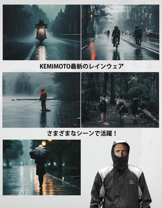 [KEMIMOTO] バイク レインウェア レインコート【 IPX6級防水性＆耐水圧15000mm】 上下セット レインスーツ メンズ バイク用レインジャケッ_5