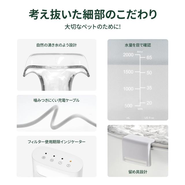 Cheerble 猫自動給水器 水飲み器 ポンプレス磁力給水 コードレス 100%漏電なし スマートセンサー感知 楽々洗浄 組み立て簡単 2つの給水モ_4