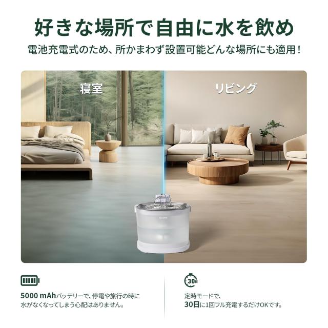 Cheerble 猫自動給水器 水飲み器 ポンプレス磁力給水 コードレス 100%漏電なし スマートセンサー感知 楽々洗浄 組み立て簡単 2つの給水モ_5