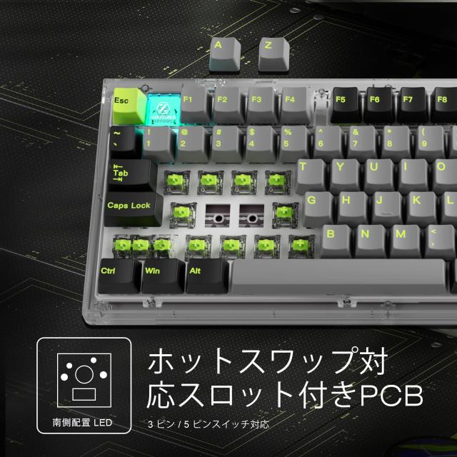 ZIPFORCE ワイヤレス 2.4GHz/USB-C/BT5.0 メカニカルゲーミングキーボード、75% 81 キー ホットスワップ可能 ノブ付き、1680 万色 RGB バ_3