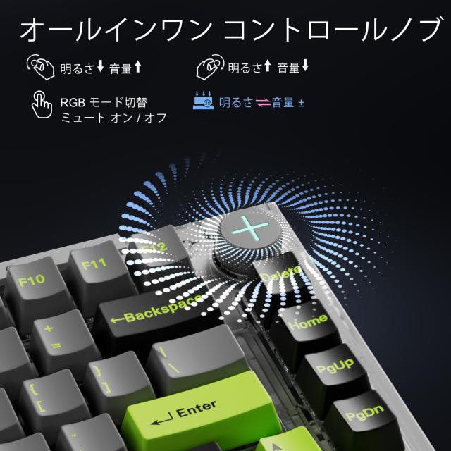 ZIPFORCE ワイヤレス 2.4GHz/USB-C/BT5.0 メカニカルゲーミングキーボード、75% 81 キー ホットスワップ可能 ノブ付き、1680 万色 RGB バ_5