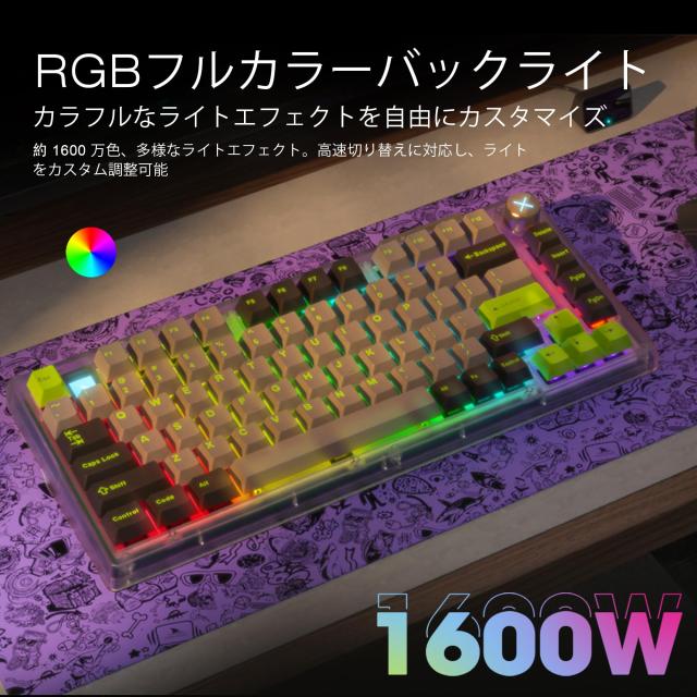 ZIPFORCE ワイヤレス 2.4GHz/USB-C/BT5.0 メカニカルゲーミングキーボード、75% 81 キー ホットスワップ可能 ノブ付き、1680 万色 RGB バ_6