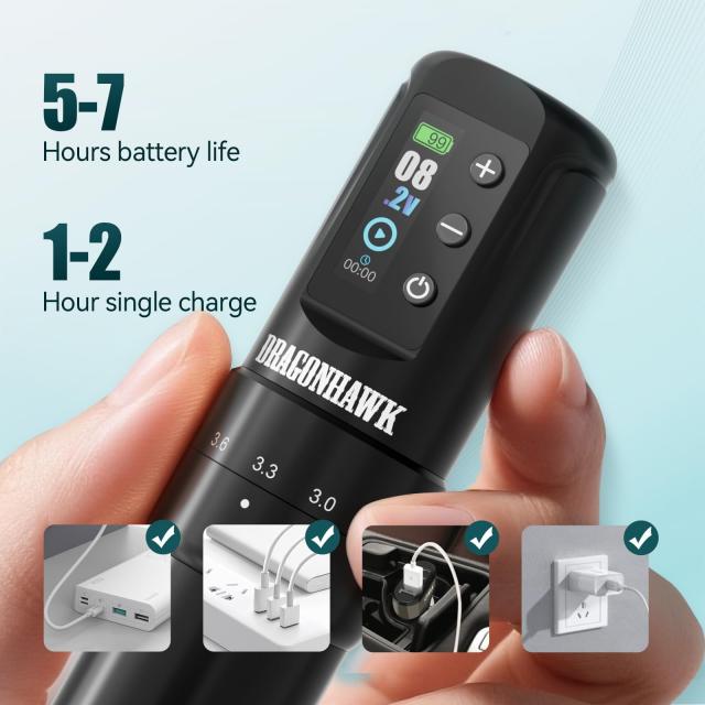 Dragonhawk Atom2 Pro コンプリートタトゥーガンキット コードレス コード ペンマシン 7ストローク長 2000mAh バッテリー電源 アーティス_5