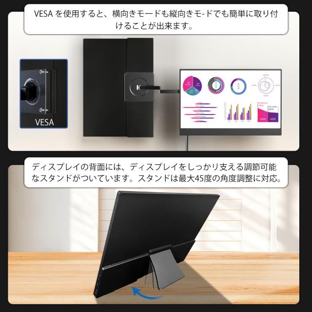 IBW モバイルモニター 15.6インチ 4K大画面 UHD 3840x2160 100% sRGB IPSパネル HDR/FreeSync ブルーライト低減 スピーカー内蔵 VESA壁掛_6