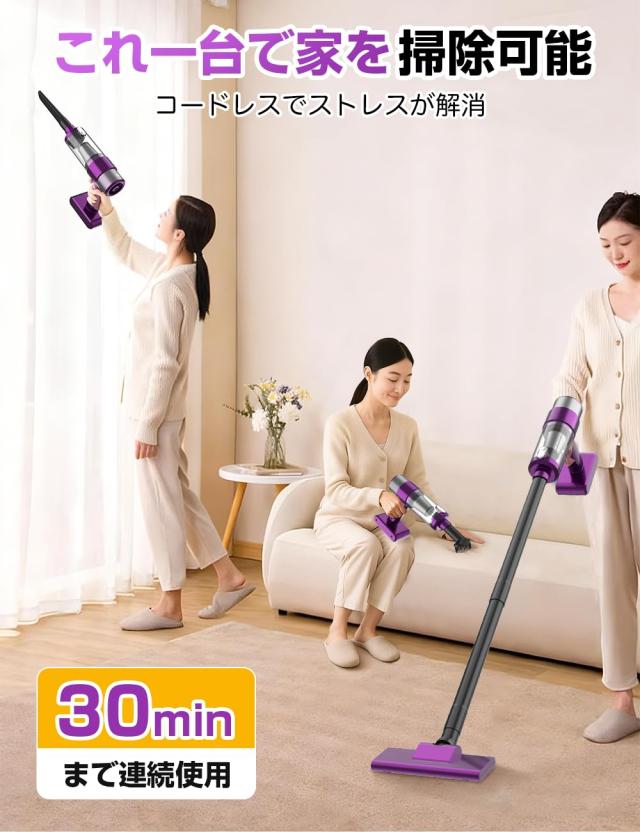 掃除機 コードレス【2025改良進化モデル】28000pa超強力吸引 軽量 コードレス掃除機 Type-C usb充電式 LEDライト付 スティッククリーナー_3