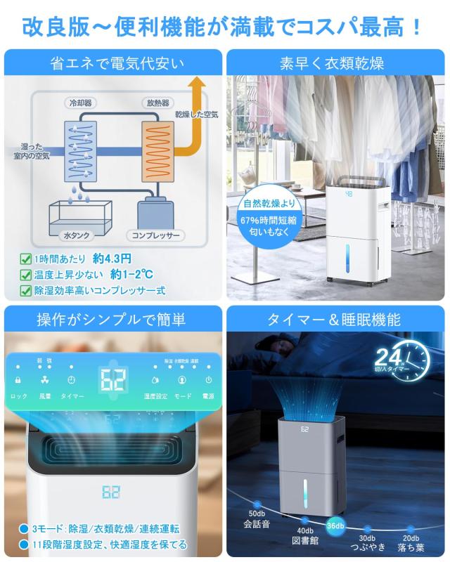 JYWINA 除湿機 コンプレッサー式 除湿器 じょしつき 衣類乾燥機【2025