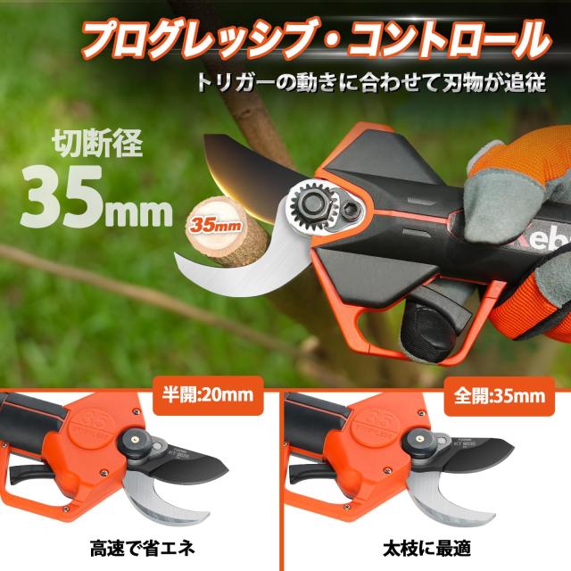 Kebtek 2025年新型【プログレッシブ機能・回路板高密封TPE設計】切断径35mm 電動剪定バサミ カバー80％シリコン保護 耐衝撃性 充電式剪定_1