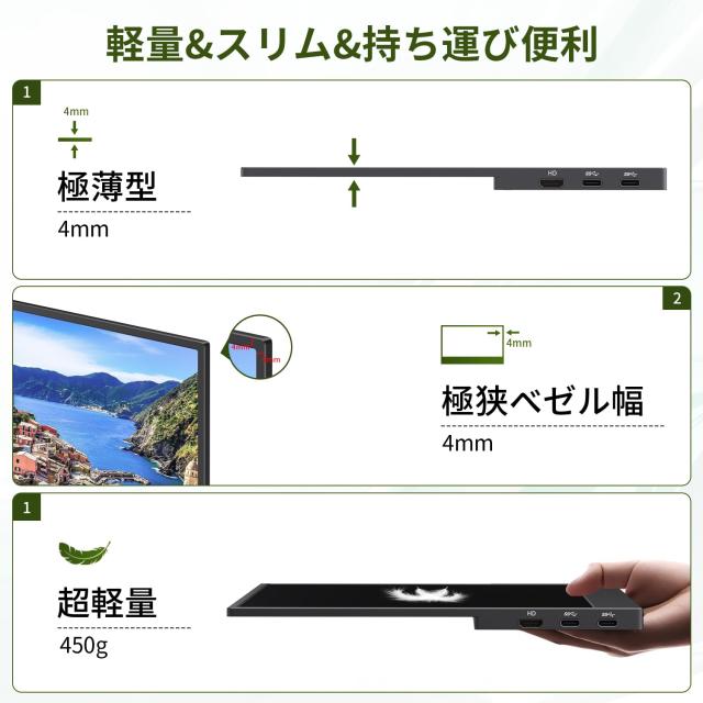 KEEPTIME モバイルモニター 13.3インチ 4K モバイルディスプレイ