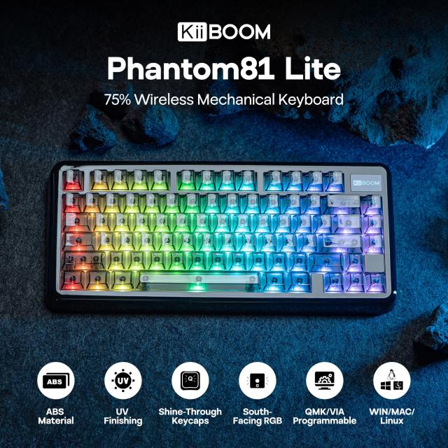 KiiBOOM Phantom81 Lite 75% ガスケット メカニカルキーボード QMK＆VIAプログラマブル対応 3モードワイヤレスゲーミングキーボード RGBバ_1