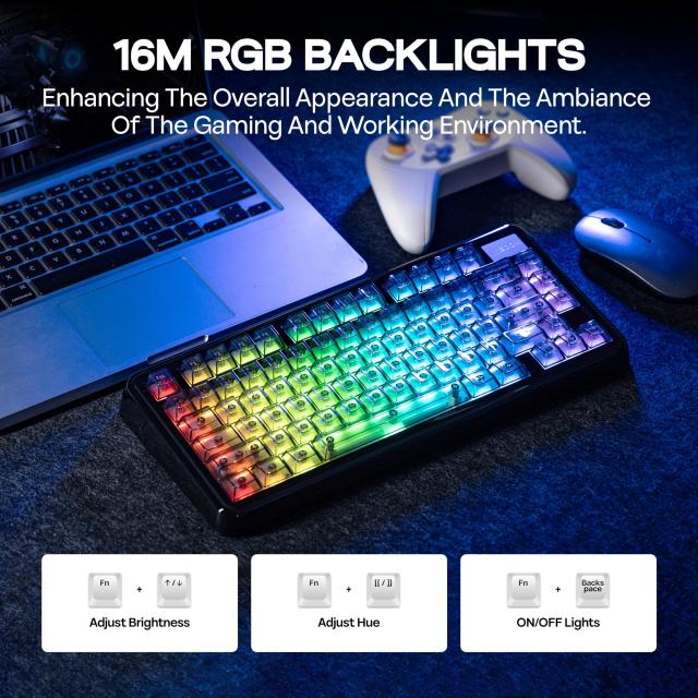 KiiBOOM Phantom81 Lite 75% ガスケット メカニカルキーボード QMK＆VIAプログラマブル対応 3モードワイヤレスゲーミングキーボード RGBバ_3