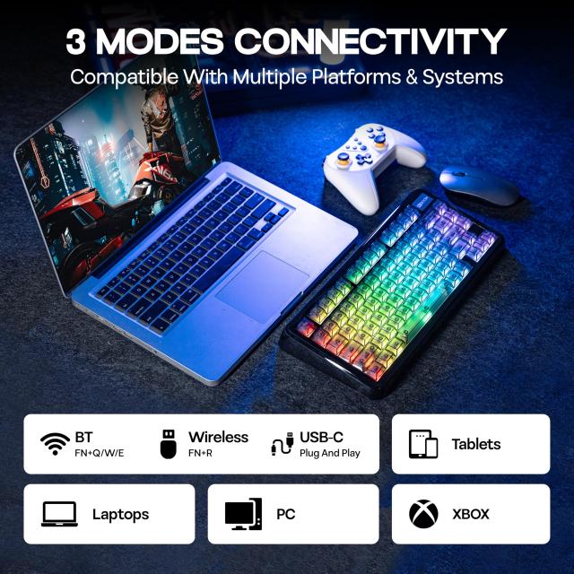 KiiBOOM Phantom81 Lite 75% ガスケット メカニカルキーボード QMK＆VIAプログラマブル対応 3モードワイヤレスゲーミングキーボード RGBバ_4