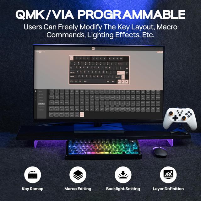 KiiBOOM Phantom81 Lite 75% ガスケット メカニカルキーボード QMK＆VIAプログラマブル対応 3モードワイヤレスゲーミングキーボード RGBバ_5