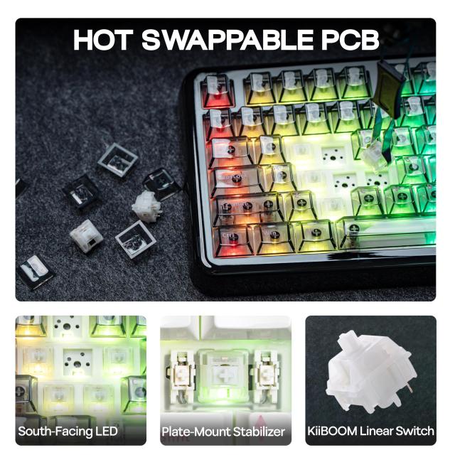 KiiBOOM Phantom81 Lite 75% ガスケット メカニカルキーボード QMK＆VIAプログラマブル対応 3モードワイヤレスゲーミングキーボード RGBバ_6