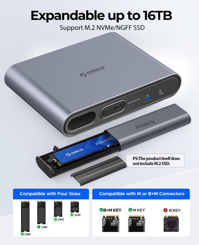 ORICO 10-in-1 USB-C ドッキングステーション、デュアル M.2 NVMe⁄SATA