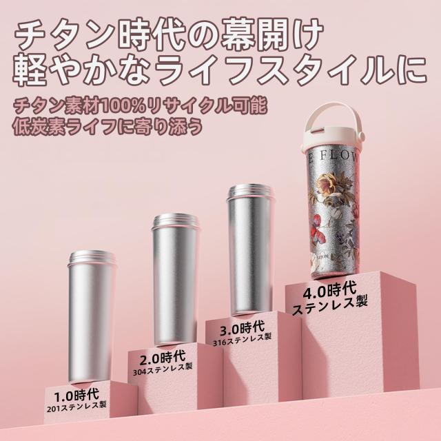 GOOM 水筒 マグボトル タンブラー 蓋付き 保温ボトル 600ml チタン ストローボトル 保温 保冷 真空断熱 漏れ防止 多重構造 蓋付き ストラ