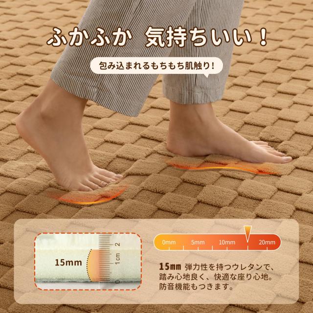 Ashler ラグ カーペット 極厚20mm 厚手 200×250cm 約3畳 防音 防ダニ 抗菌 低ホルム ふわっと手触り もちもち 滑り止め ホットカーペッ_3