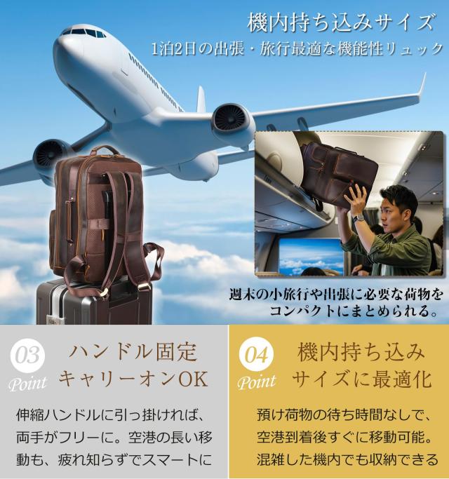 [TIDING] ポケット多い 厚手牛革 リュック メンズ ビジネスリュック バックパック ディパック 2ハンドル キャリーオン YKK 15.6PC 1泊対