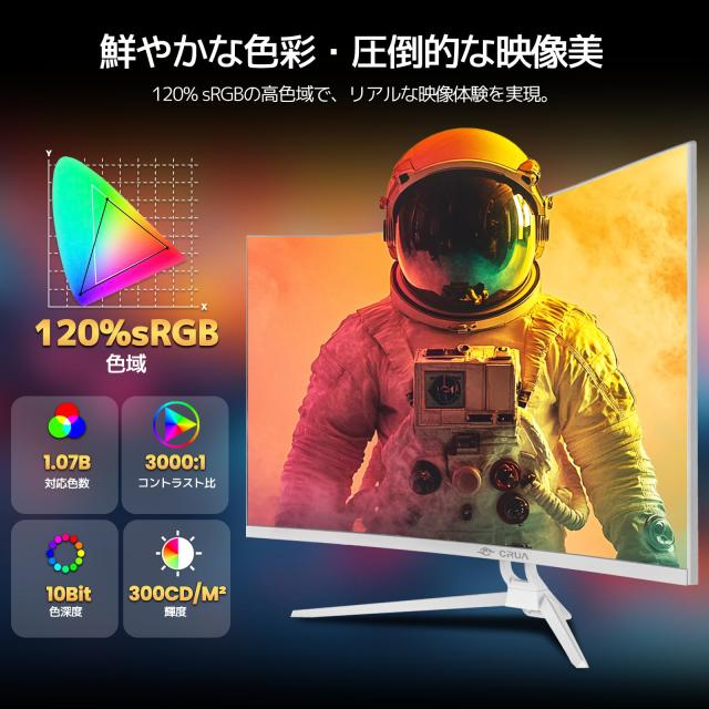 CRUA 32インチ モニター 4K UHD 3840x2160 湾曲 1500R 75Hz ウルトラ