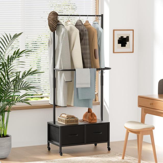 Naotico ハンガーラック 引き出し付き 洋服ラック キャスター付き スリム clothes rack 収納付き 棚付き 衣装棚 2段 タンス付き 頑丈 ス_8