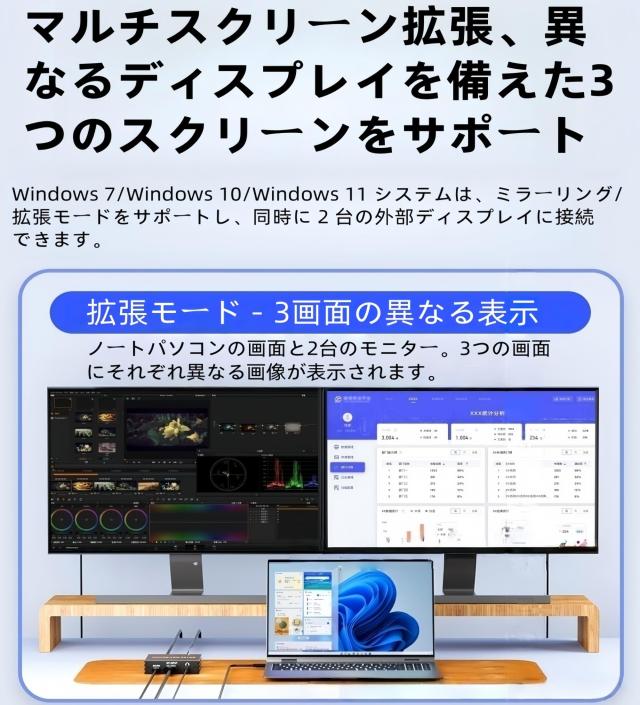MST DisplayPort to DP+HDMI アダプター 4K@60Hz マルチモニター プリッター 分配器 デュアルモニター DP HDMI Windows MST拡張モード対_5