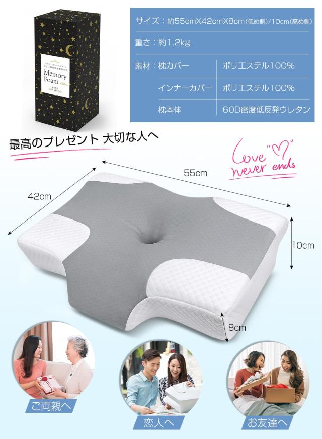 LAOGOT 枕 首が痛くならない ストレートネック 低反発 高通気性 グレー LAOGOT 枕 首が痛くならない ストレートネック 低反発 耳が痛く