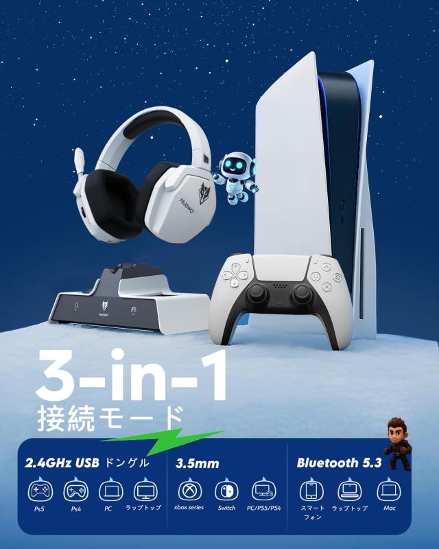 NUBWO ワイヤレスゲーミングヘッドセット 2.4G Bluetooth 3.5mm対応 PS5 PS4 Switch Xbox_3