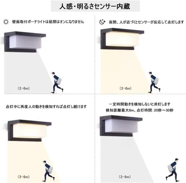 ALLUCK 玄関照明 人感センサー 屋外 門柱灯 玄関灯 ウォールライト 外灯 廊下灯壁掛け照明 自動点灯 密閉型 IP65 防雨防水 屋内屋外兼用_2