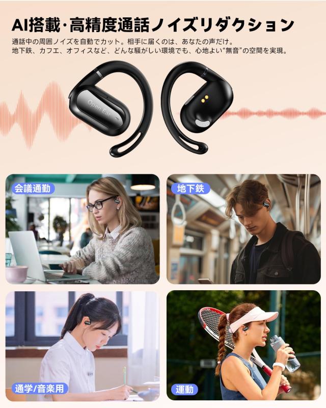 bluetooth ワイヤレスイヤホン 6つシリコンマイク搭載 AIスマートENC 