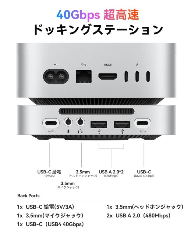 ORICO MiniLink Mac Mini M4 アルミ製ドッキングステーションは、M.2