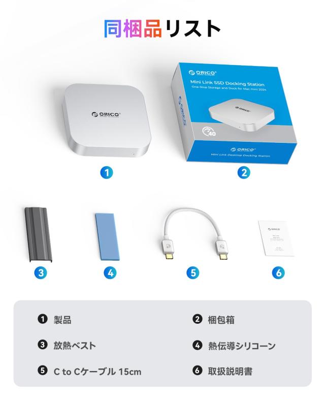 ORICO MiniLink Mac Mini M4 アルミ製ドッキングステーションは、M.2