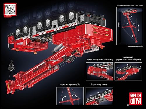 Mould King テクニック 5モーターとバッテリー付き赤色モバイルクレーンモデル_7