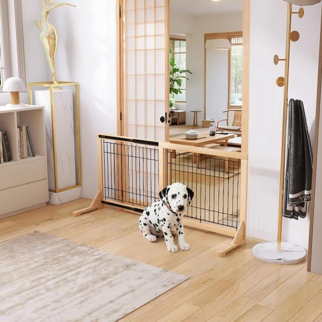 U-Yocanpet スライド式ペットゲート 置くだけ 高さ60cm 設置幅60-115cm 木製 犬用ゲート 犬 フェンス 室内 中小型犬用 倒れない 飛び出し_6