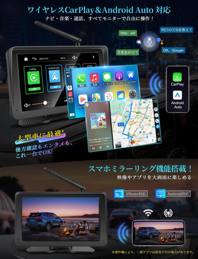 URVOLAX ワイヤレスバックカメラモニターセット【業界初！無線CarPlay