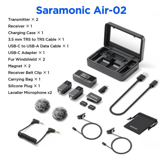 Saramonic Air ワイヤレスピンマイクシステム 300m伝送 デュアルチャンネル・低音カット・EQ調整・自動リミッター・ノイズキャンセリング_8