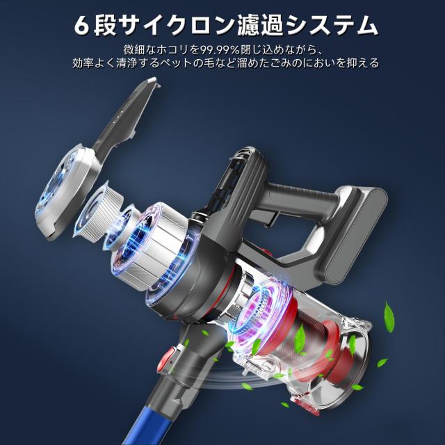 Hearten 掃除機 コードレス【超軽量自走式設計・グリーンLEDライト搭載】コードレス掃除機 50000PA 強力吸引 2段吸引力モード 低騒音 ス_6