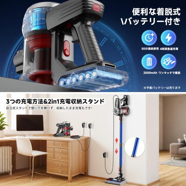 Hearten 掃除機 コードレス【超軽量自走式設計・グリーンLEDライト搭載】コードレス掃除機 50000PA 強力吸引 2段吸引力モード 低騒音 ス_7