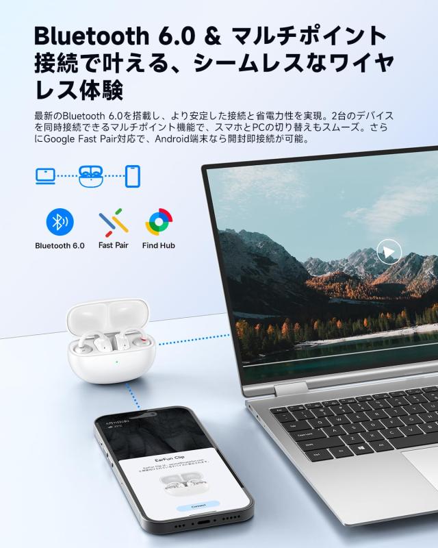 【VGP 2025 SUMMER 金賞】EarFun Clip イヤーカフ イヤホン Bluetooth 6.0/ LDACに対応【耳挟み式快適で安定した装着感/耳を塞がない】_7