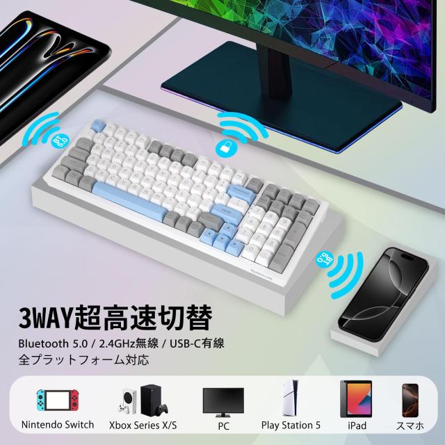 Redragon K723 ワイヤレス メカニカルキーボード 銀軸 ゲーミングキーボード 96%コンパクト テンキー付き 英語配列 ガスケットマウント_2