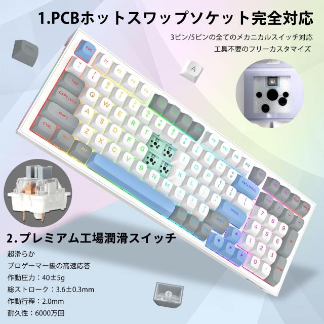 Redragon K723 ワイヤレス メカニカルキーボード 銀軸 ゲーミングキーボード 96%コンパクト テンキー付き 英語配列 ガスケットマウント_3