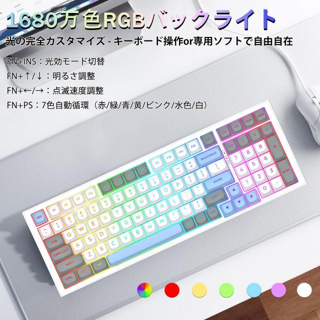 Redragon K723 ワイヤレス メカニカルキーボード 銀軸 ゲーミングキーボード 96%コンパクト テンキー付き 英語配列 ガスケットマウント_5